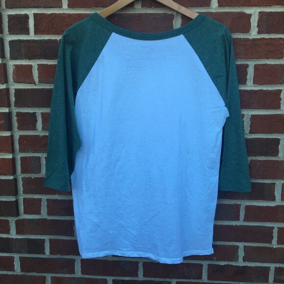 Christmas Holiday Graphic Raglan Tee XL Too Lit To Quit Green White - Picture 3 of 5